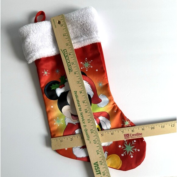 Disney Mickey Mouse Christmas Stocking Satin with White Plush Cuff Xmas Ruz - Picture 4 of 4